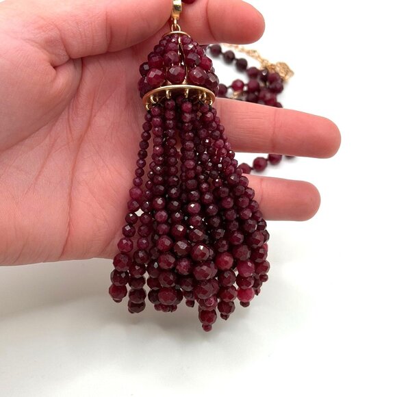 Kendra Scott Sylvia Long Beaded Necklace With Tassel In Maroon Jade Gold-Tone - Picture 5 of 10